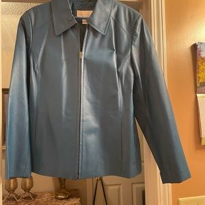 Teal blue genuine leather coat